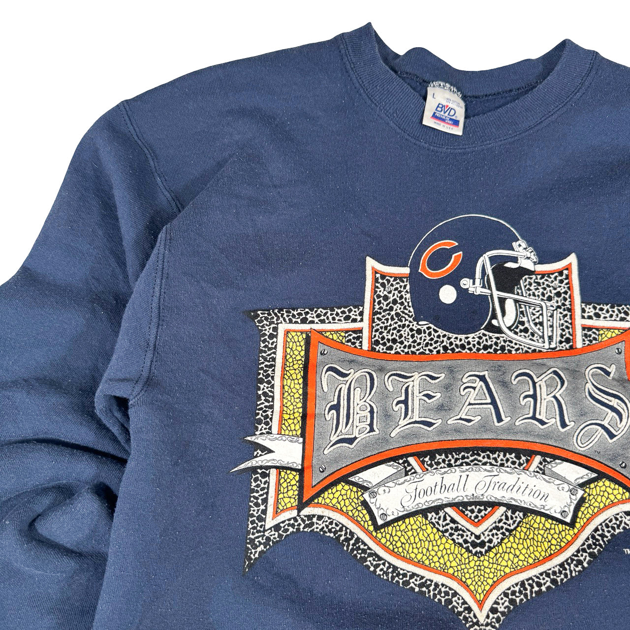 BVD Chicago Bears Crewneck — 1990s Navy & Mustard Sweatshirt Large