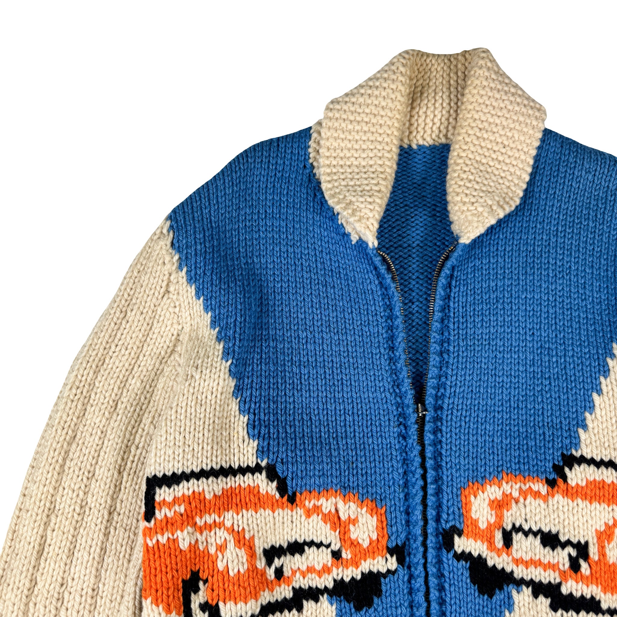 Knit Embroidered Chain Stitch Classic Car Zip-up Sweatshirt No Tag