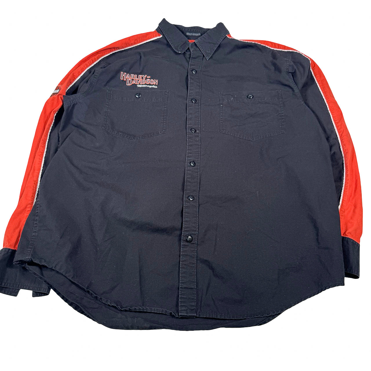 Harley Davidson Button-Up Orange Sleeves Black XL