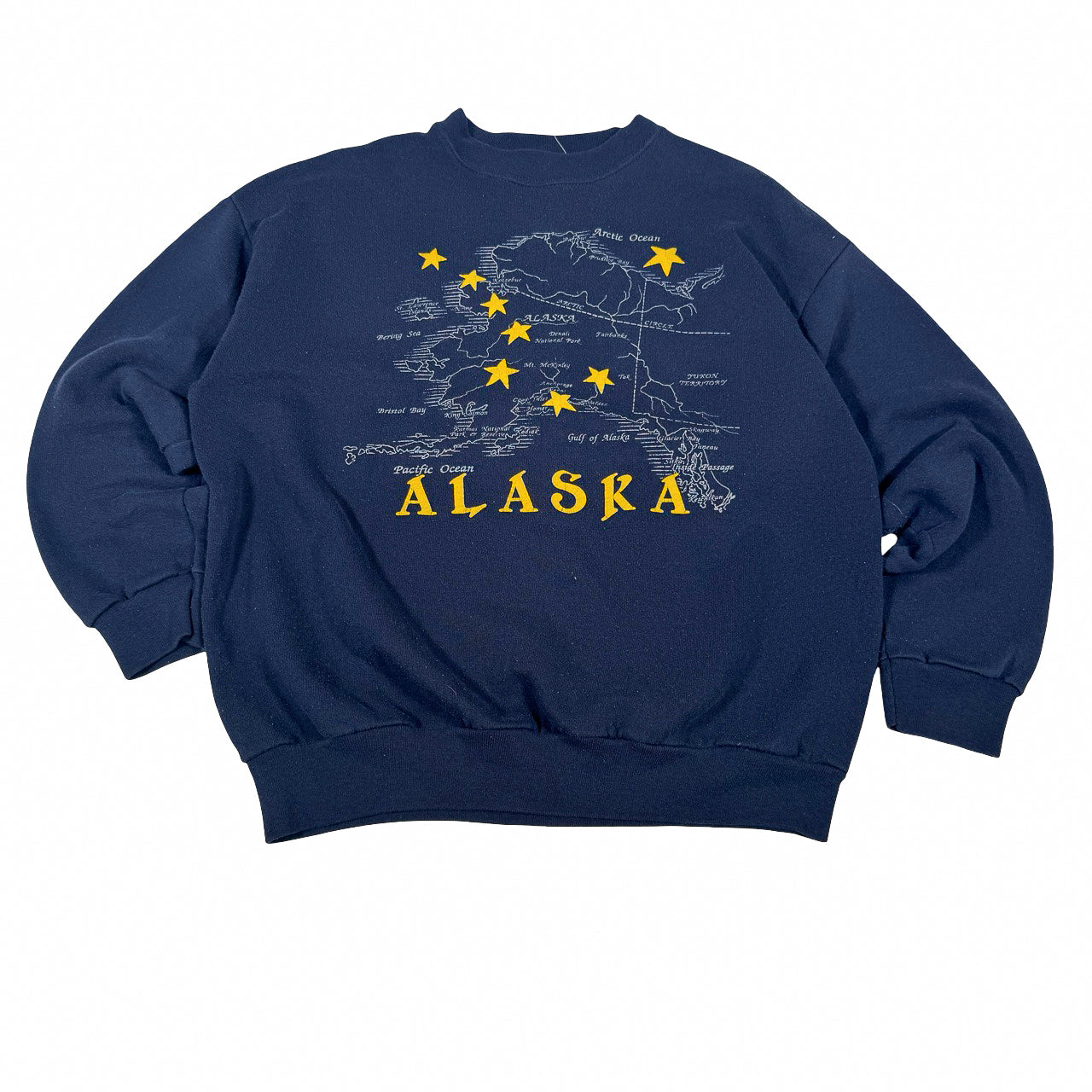 Pacific Ocean Alaska Graphic Sweatshirt — Y2K Navy Mustard 24x23
