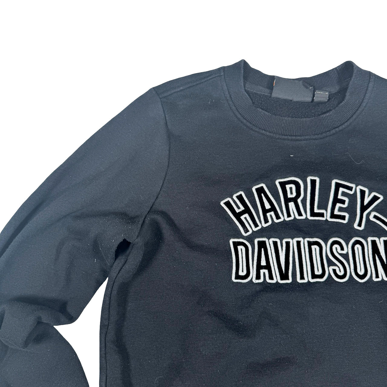 Harley Davidson Embroidered Sweatshirt — Y2K Black & White Small
