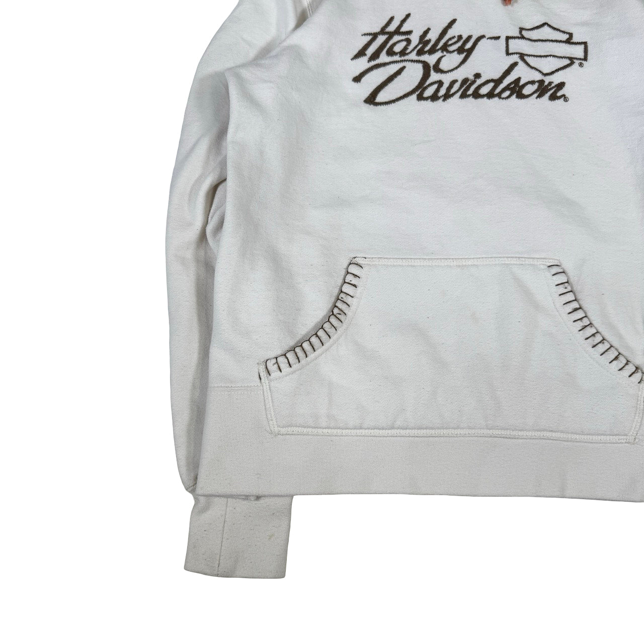 Harley Davidson Hollywood Hoodie — 1990s Embroidered White Orange Small