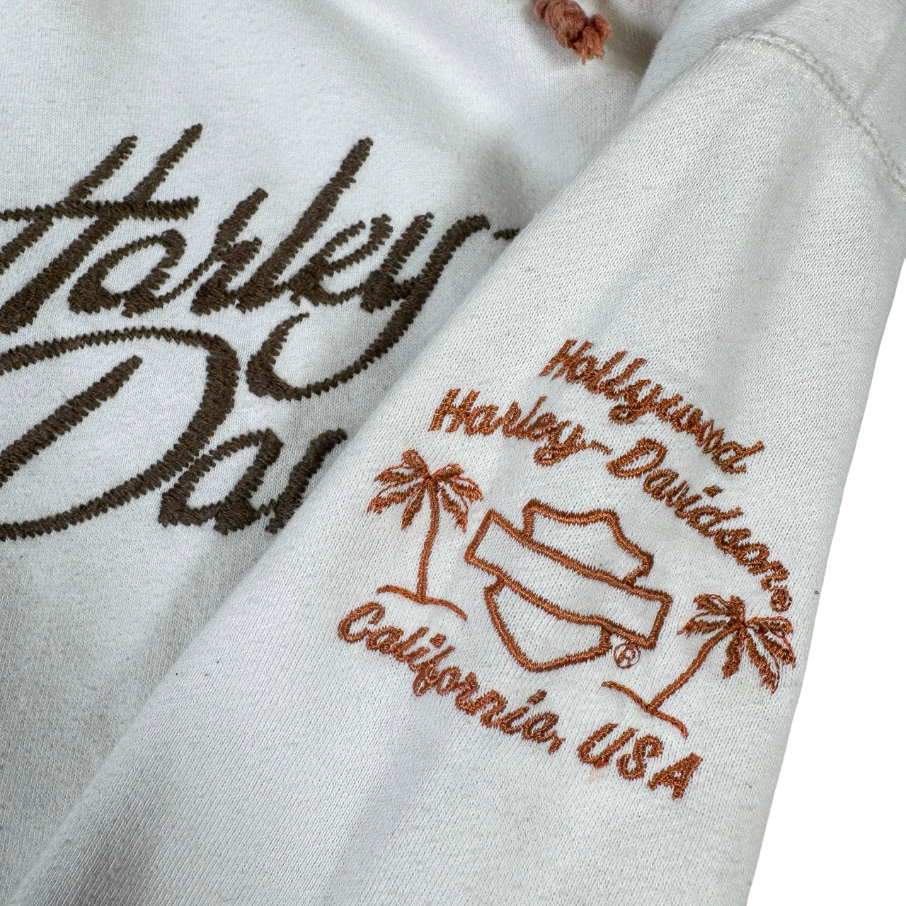 Harley Davidson Hollywood Hoodie — 1990s Embroidered White Orange Small