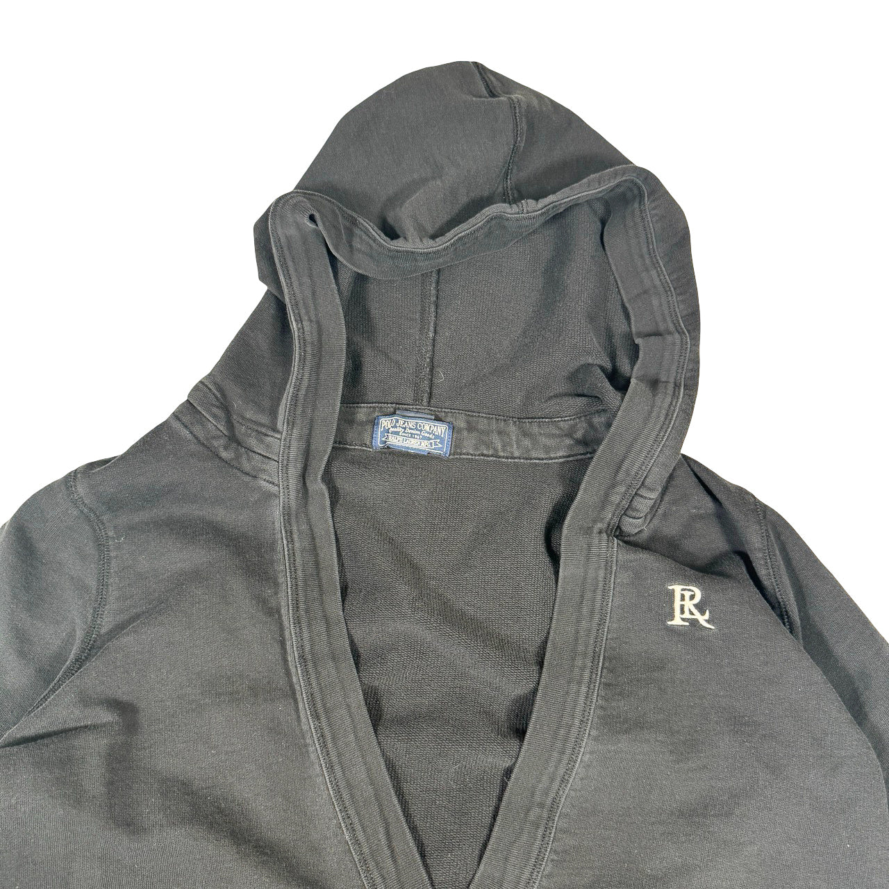 Polo Jeans Company Extended V-Neck Hoodie — 1990s Short Sleeve Black Large