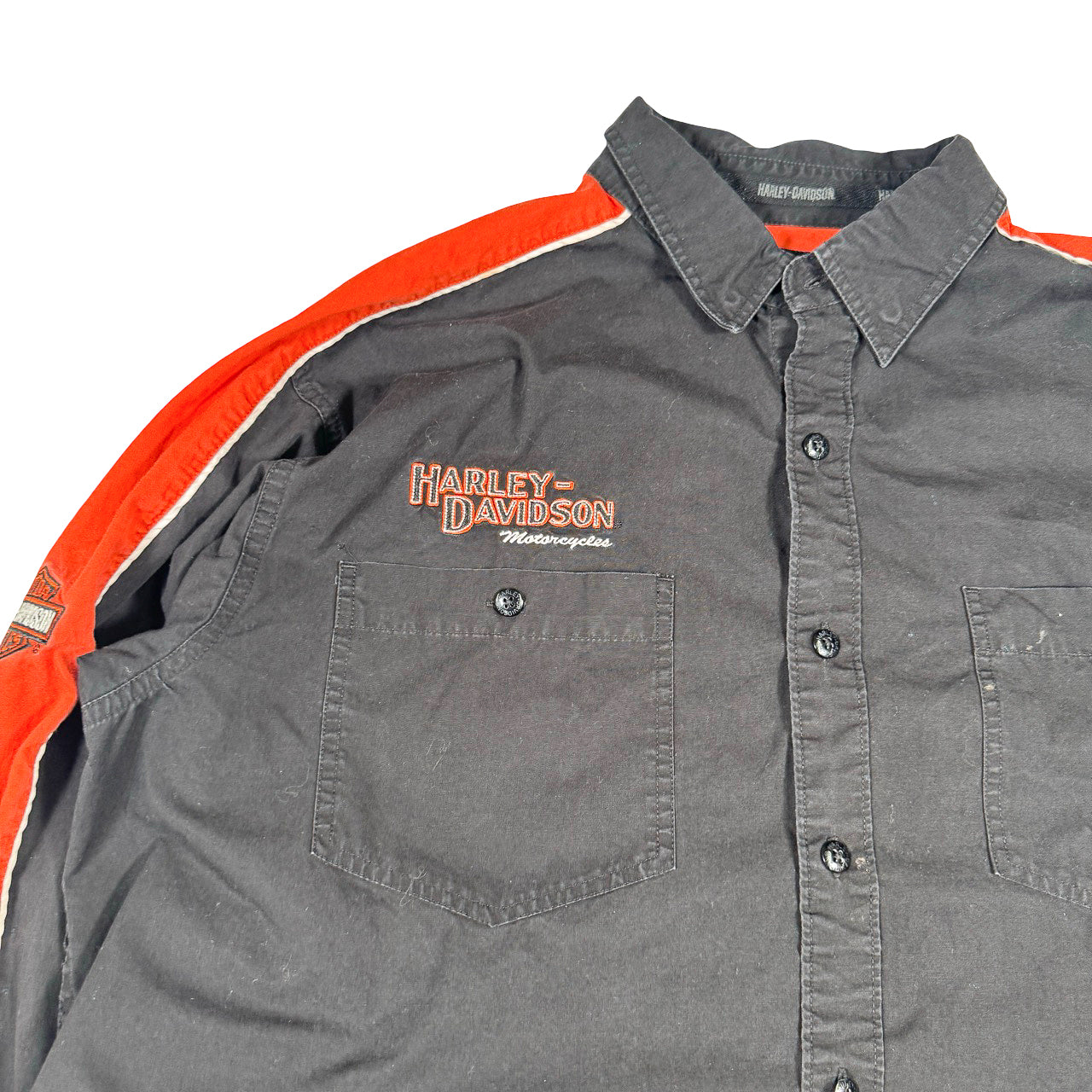 Harley Davidson Button-Up Orange Sleeves Black XL