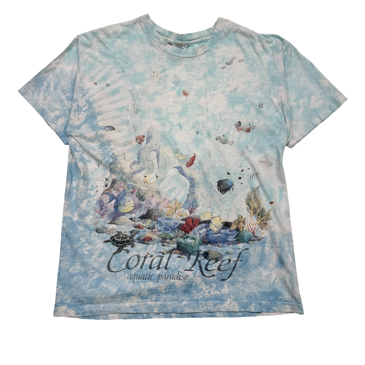 Vintage Liquid Blue All Over Print Coral Reef Aquatic Tee XL