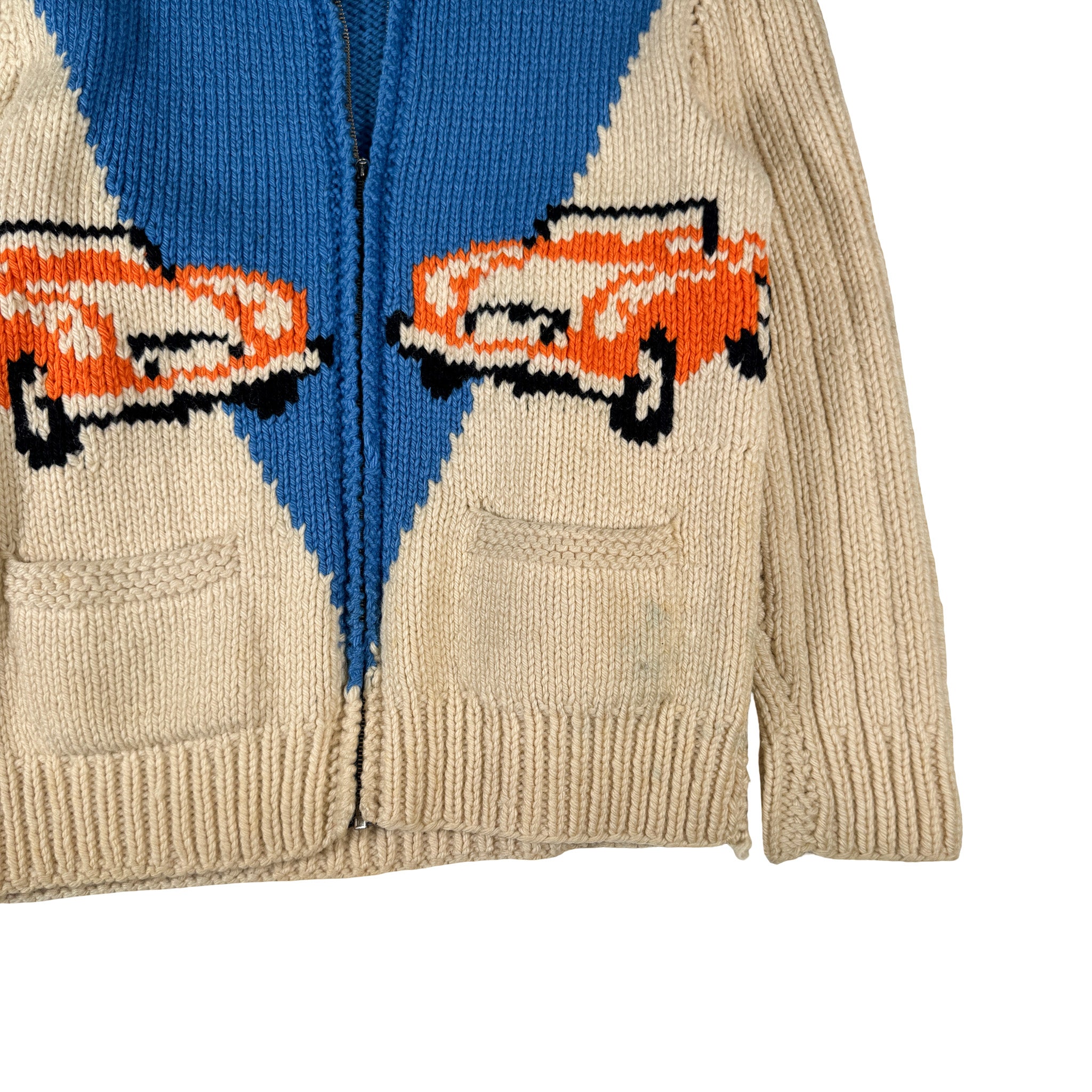 Knit Embroidered Chain Stitch Classic Car Zip-up Sweatshirt No Tag