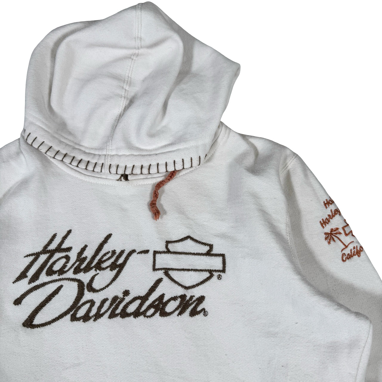 Harley Davidson Hollywood Hoodie — 1990s Embroidered White Orange Small