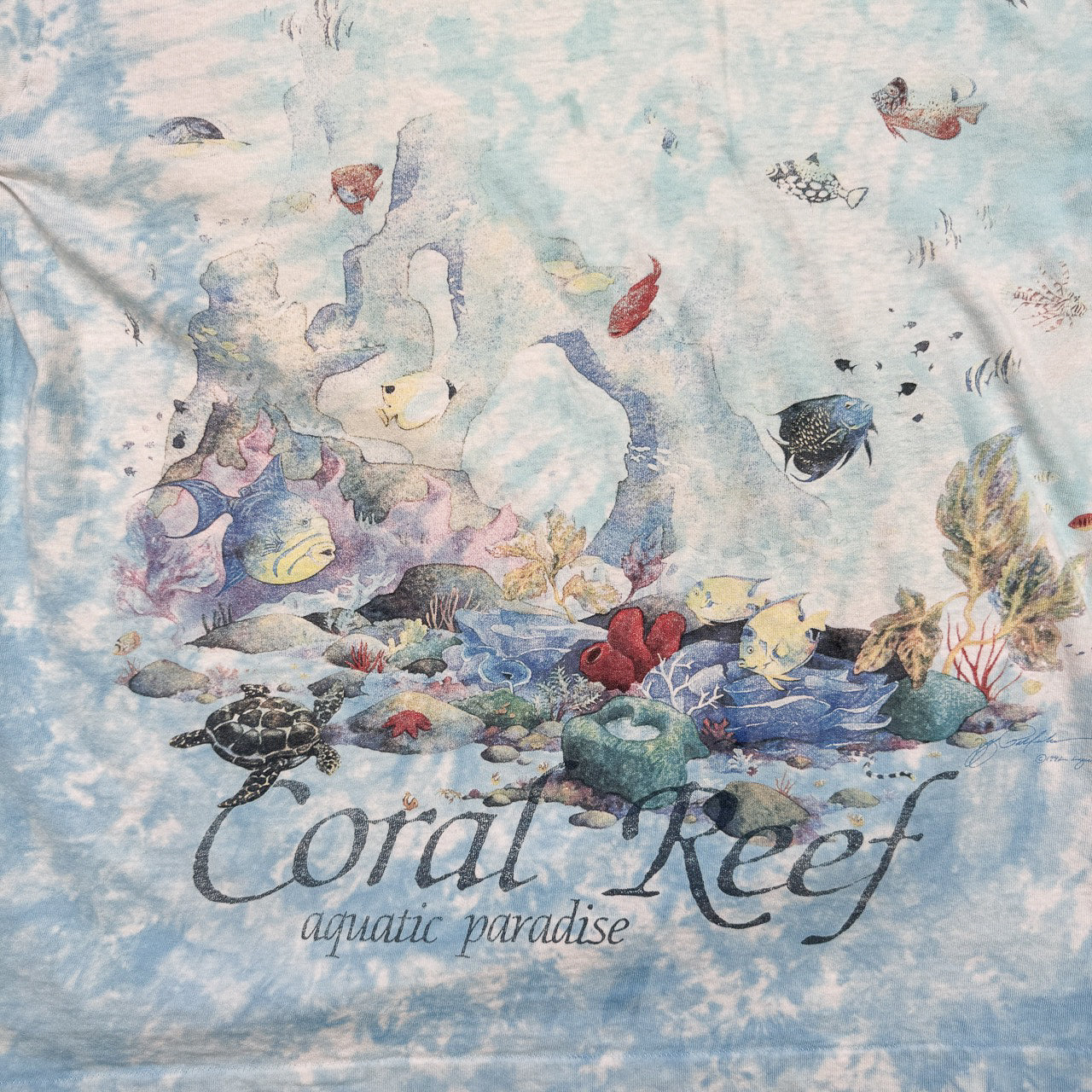 Vintage Liquid Blue All Over Print Coral Reef Aquatic Tee XL