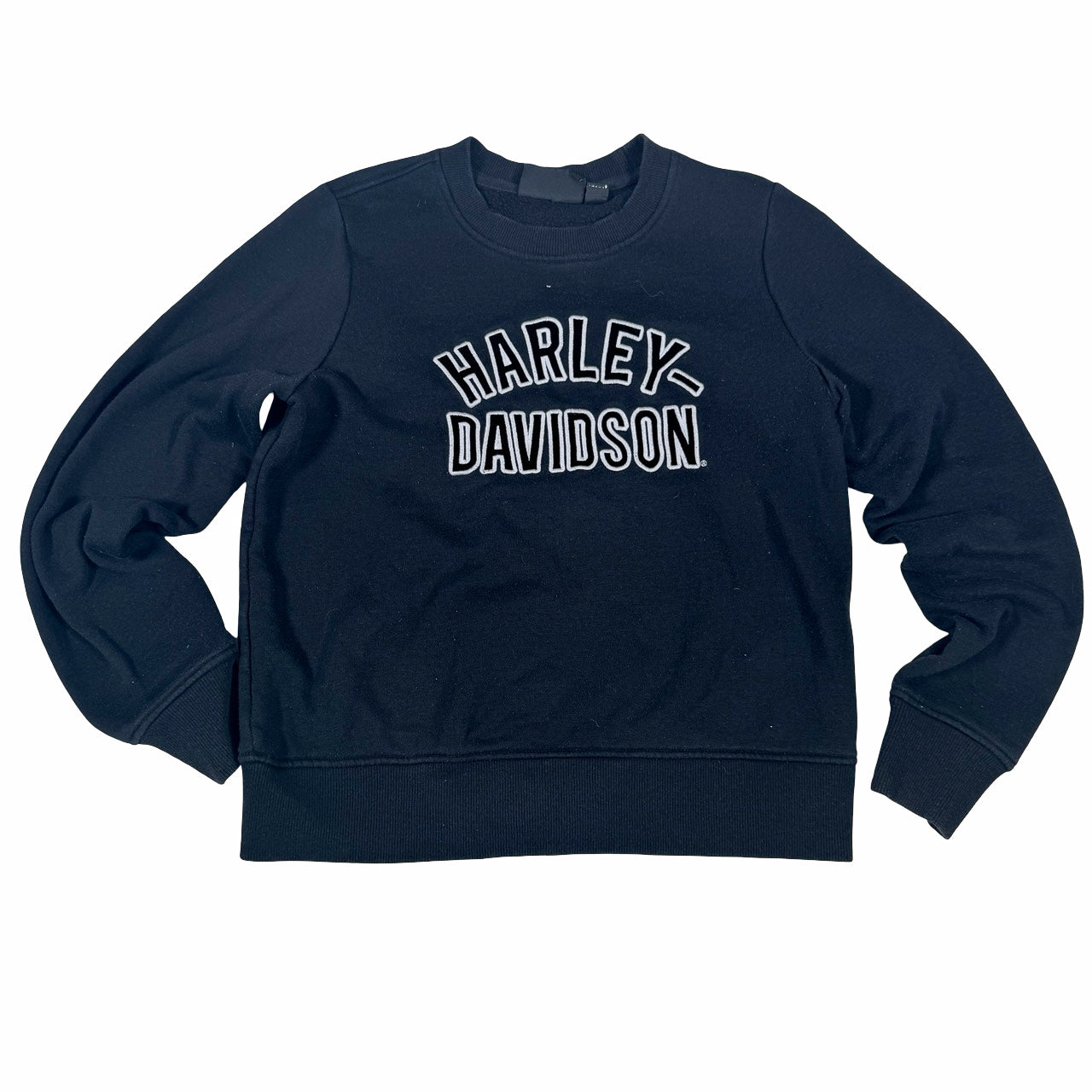 Harley Davidson Embroidered Sweatshirt — Y2K Black & White Small