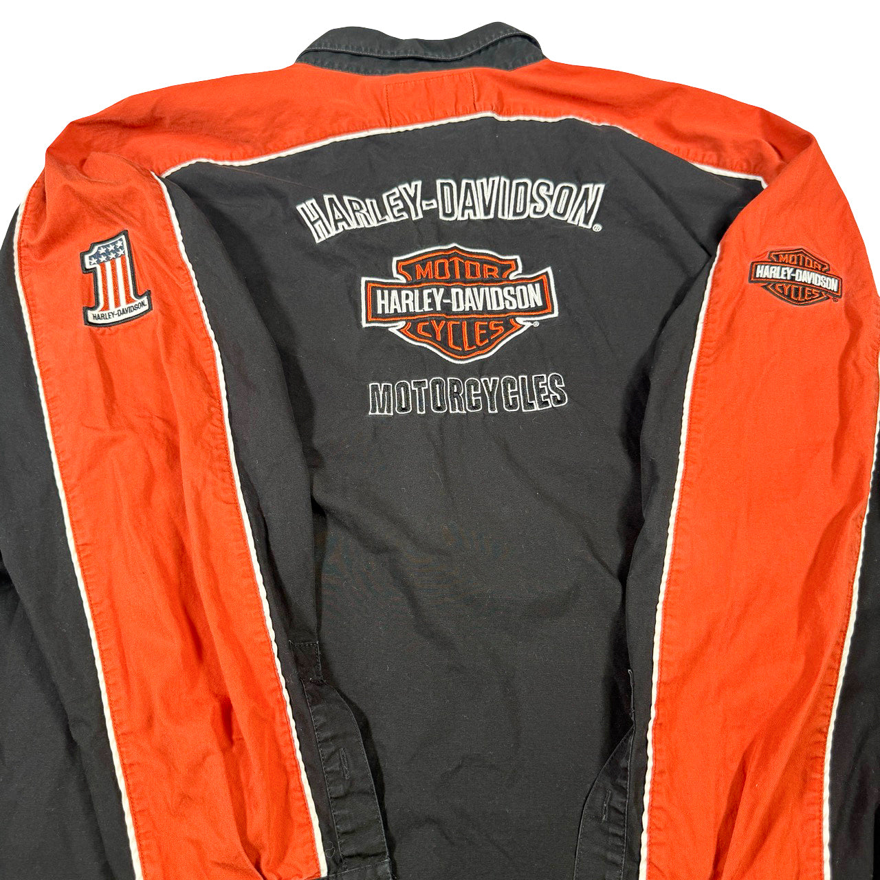 Harley Davidson Button-Up Orange Sleeves Black XL