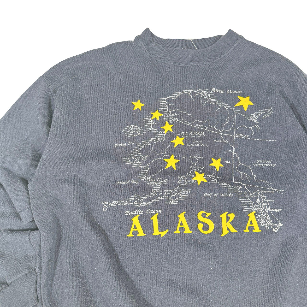 Pacific Ocean Alaska Graphic Sweatshirt — Y2K Navy Mustard 24x23