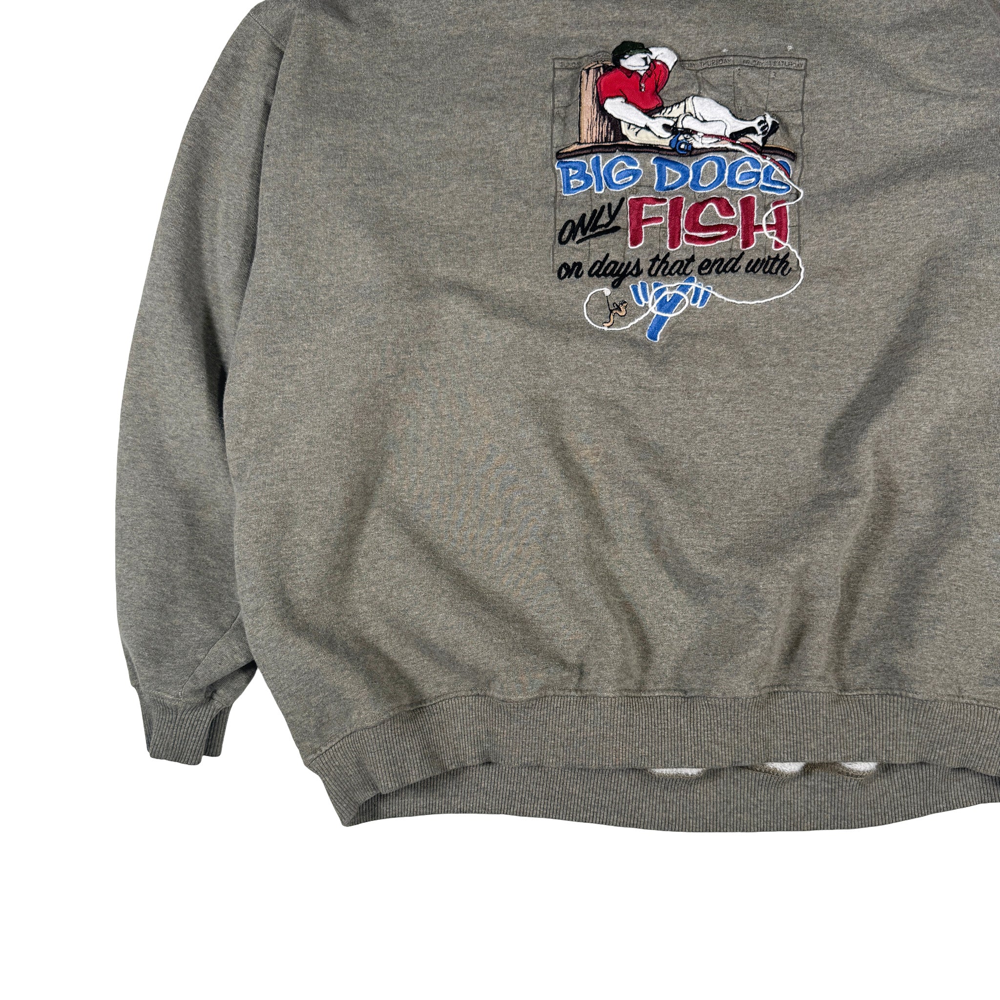 Big Dogs Embroidered Double Stitch Dogs Fishing Sweatshirt XXL