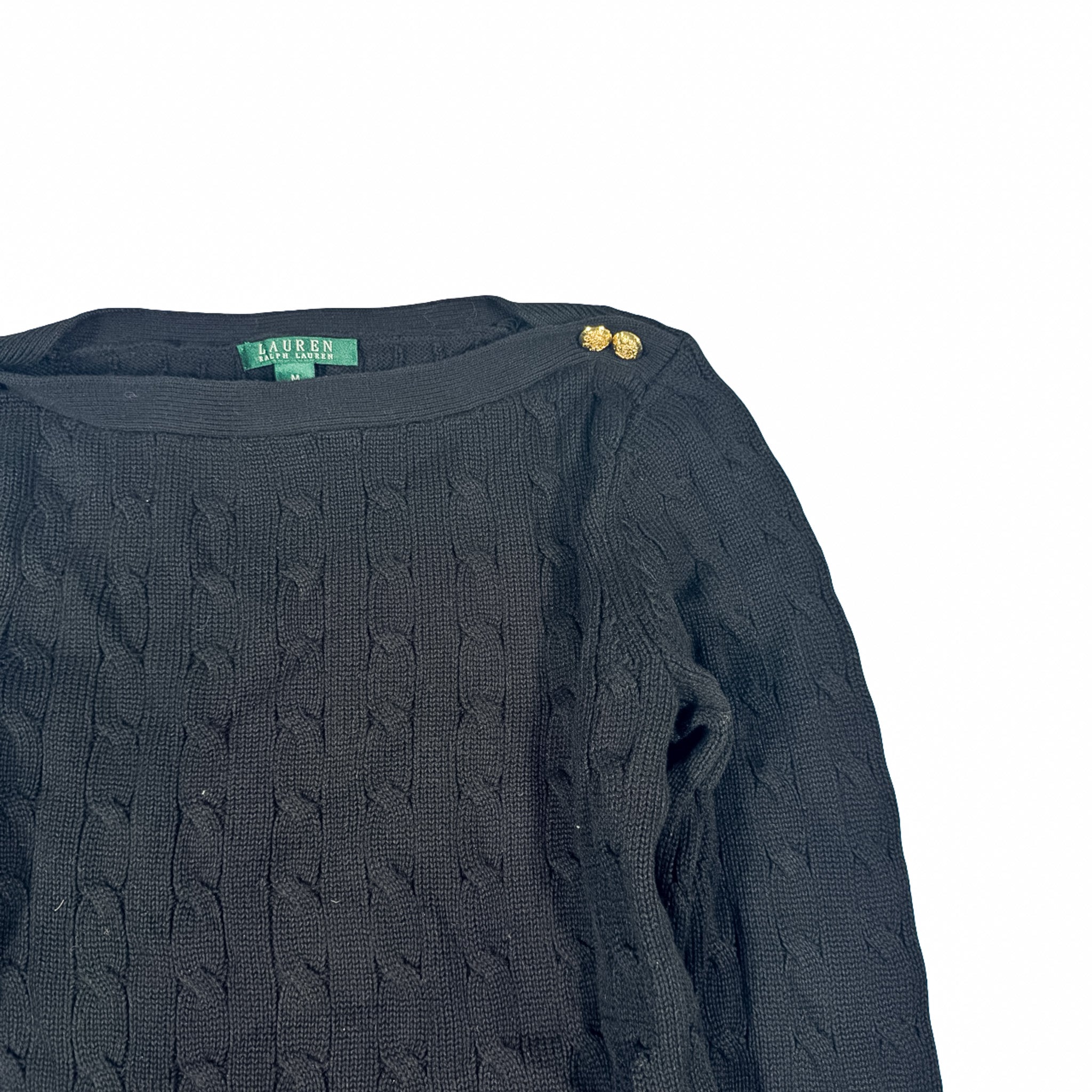 Ralph Lauren Black Knitwear with Gold Button Accents - M