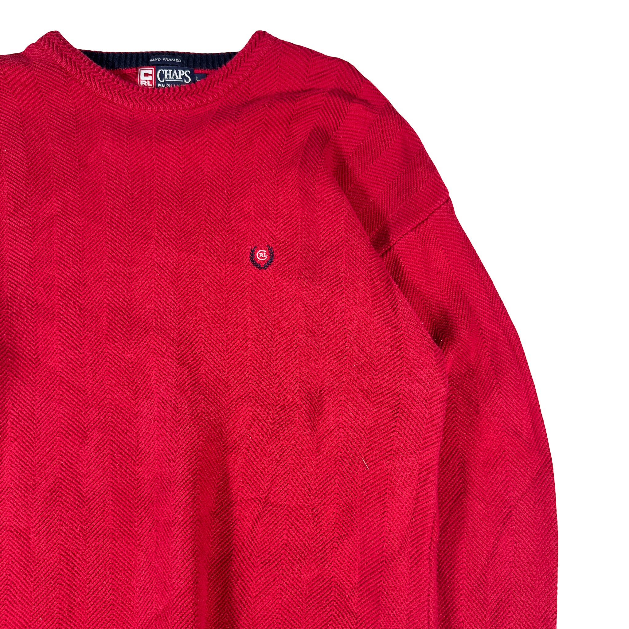 Ralph Lauren Chaps Embroidered Chain Stitch Red Crewneck Sweatshirt L