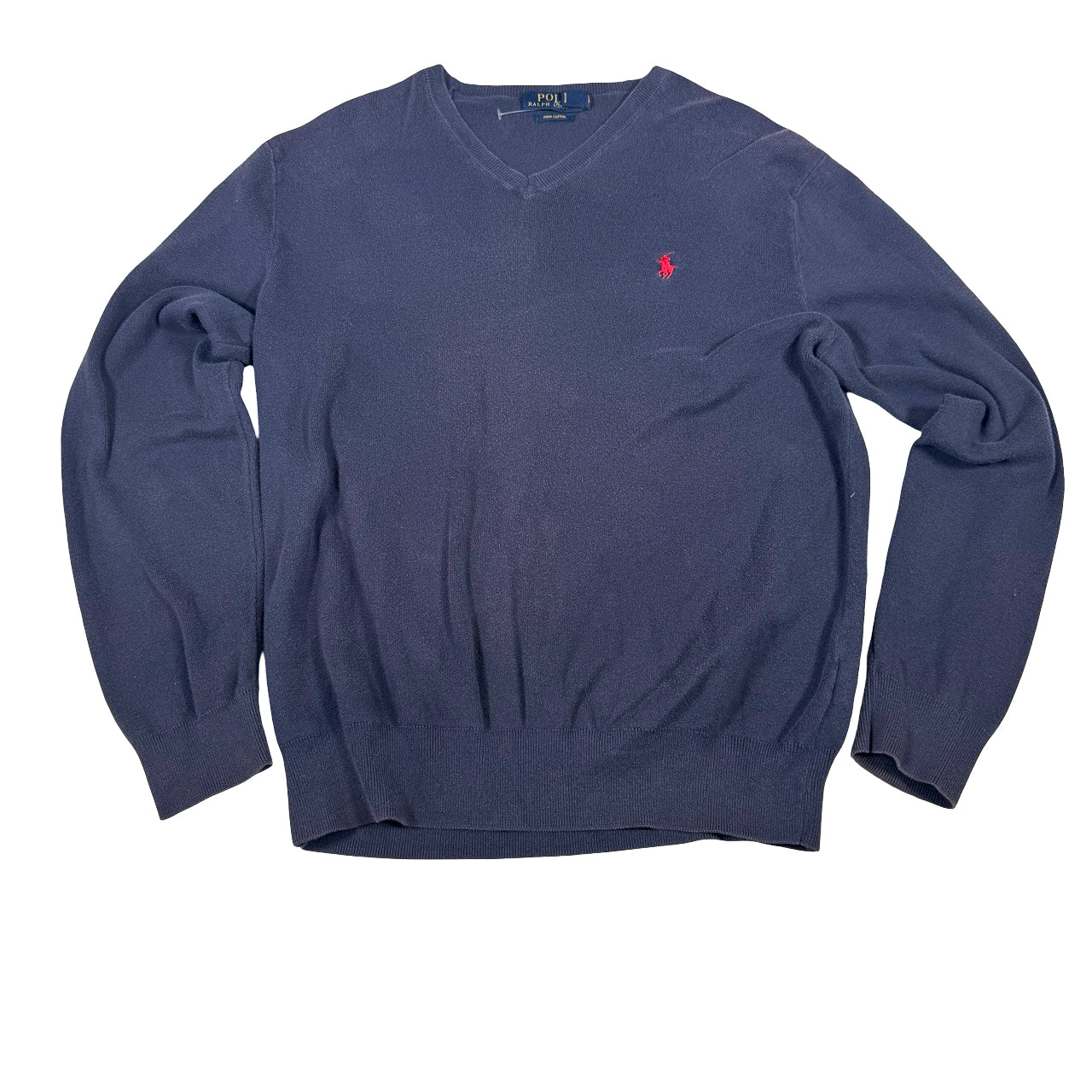 Ralph Lauren V-Neck Sweatshirt — 1990s Pima Cotton Knit Medium