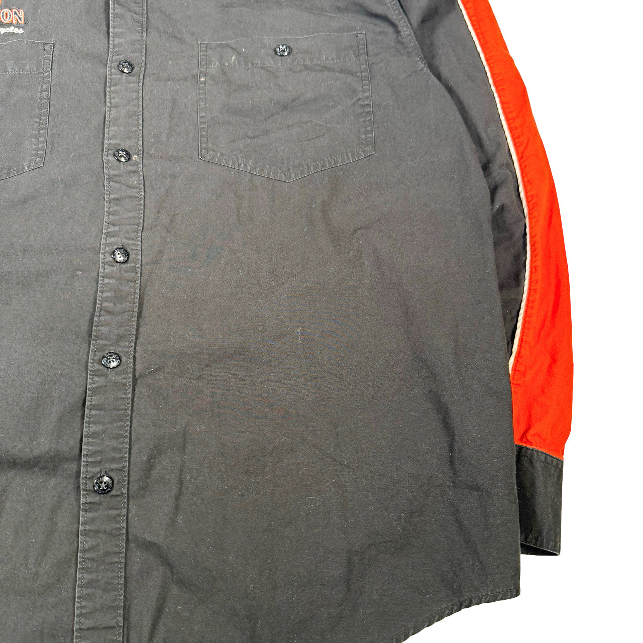 Harley Davidson Button-Up Orange Sleeves Black XL