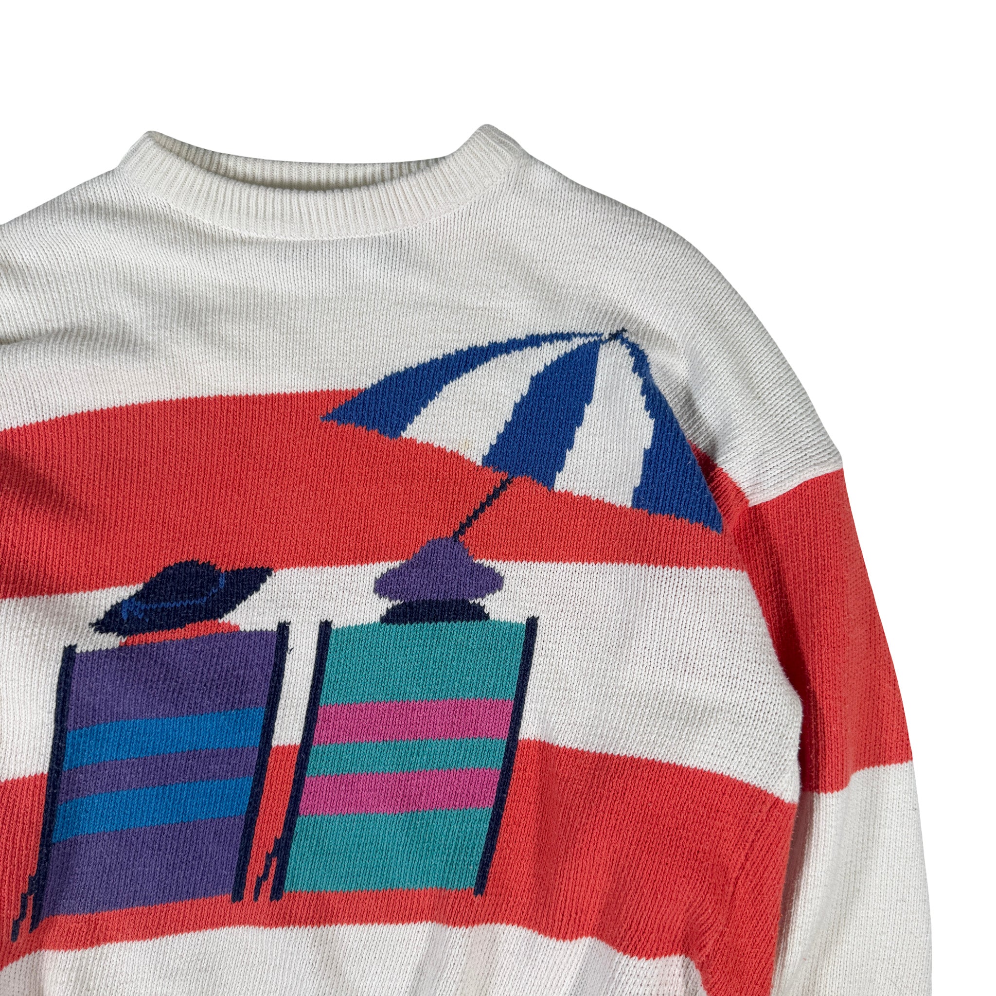 Fiori Blu Embroidered Chain Stitch Beach Chair Sweatshirt M