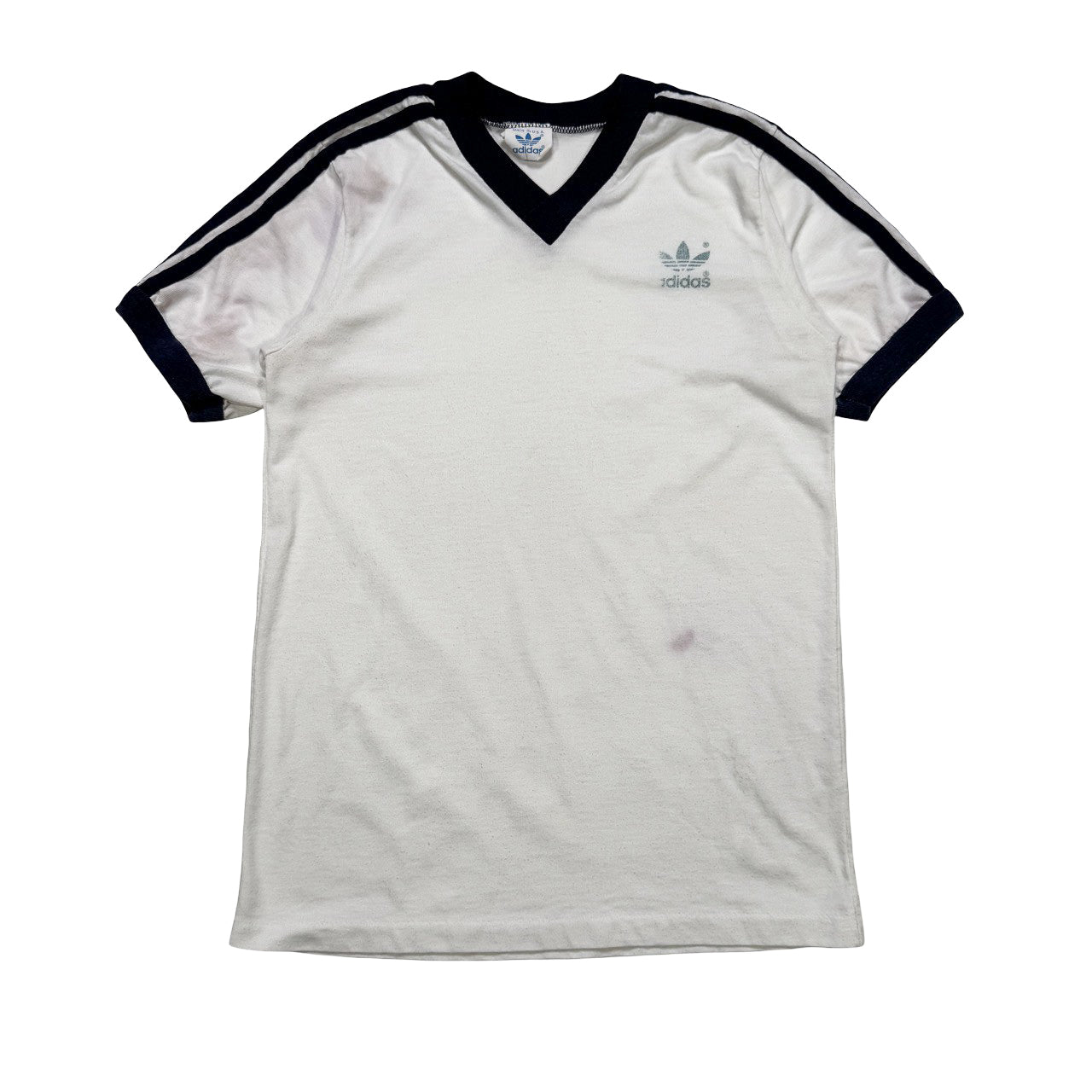 Vintage Adidas White and Blue Ringer Tee Kids XL