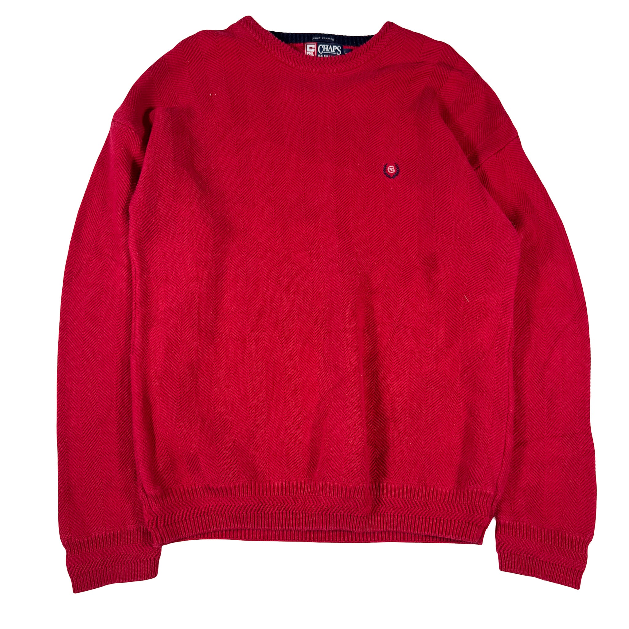 Ralph Lauren Chaps Embroidered Chain Stitch Red Crewneck Sweatshirt L