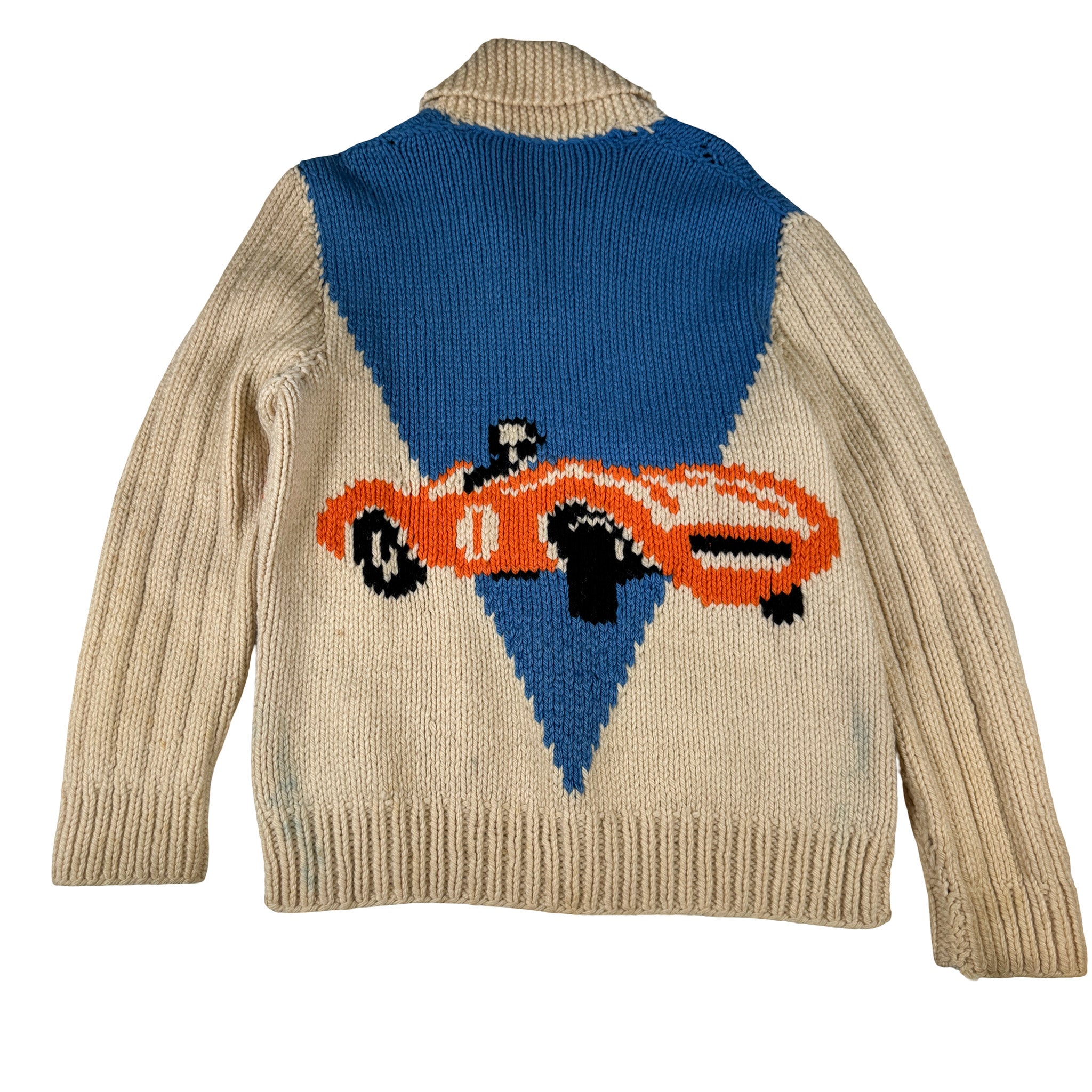 Knit Embroidered Chain Stitch Classic Car Zip-up Sweatshirt No Tag