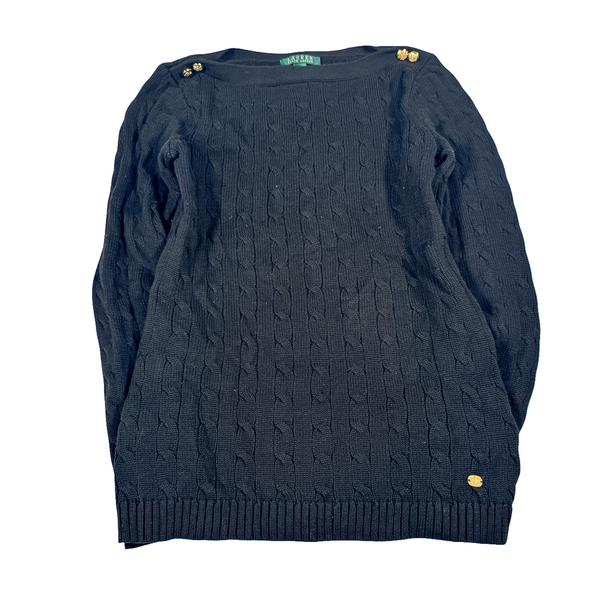 Ralph Lauren Black Knitwear with Gold Button Accents - M