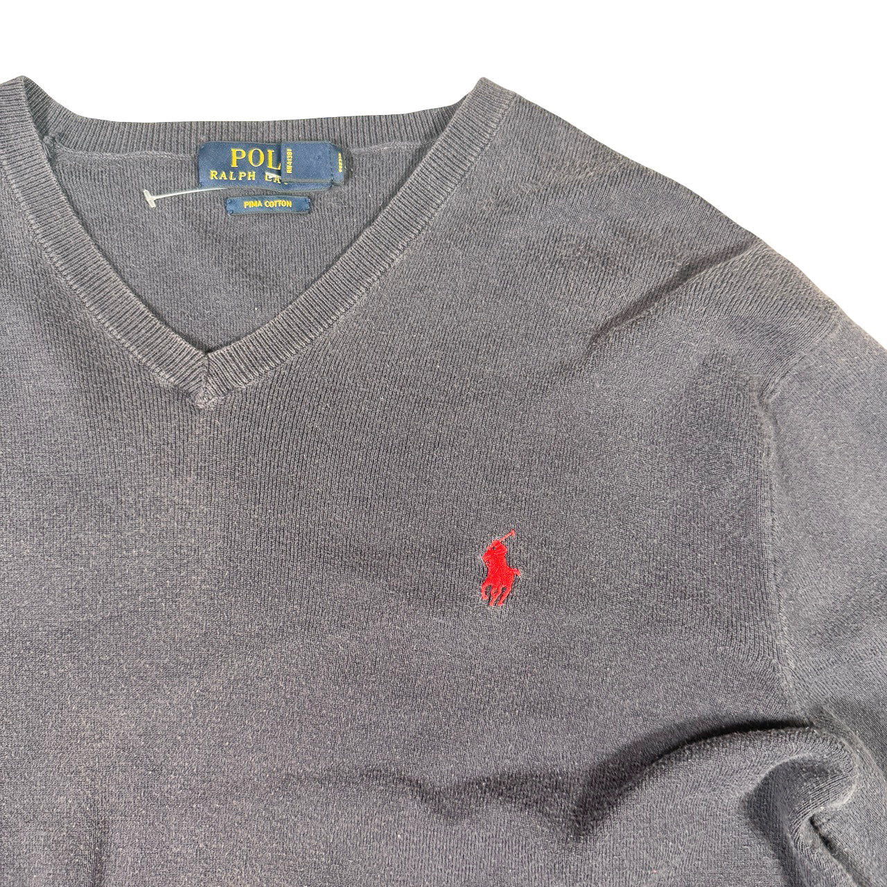 Ralph Lauren V-Neck Sweatshirt — 1990s Pima Cotton Knit Medium