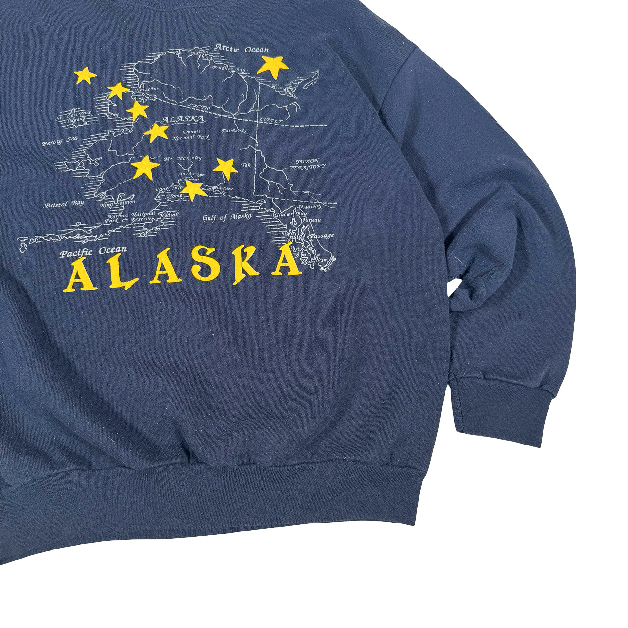 Pacific Ocean Alaska Graphic Sweatshirt — Y2K Navy Mustard 24x23