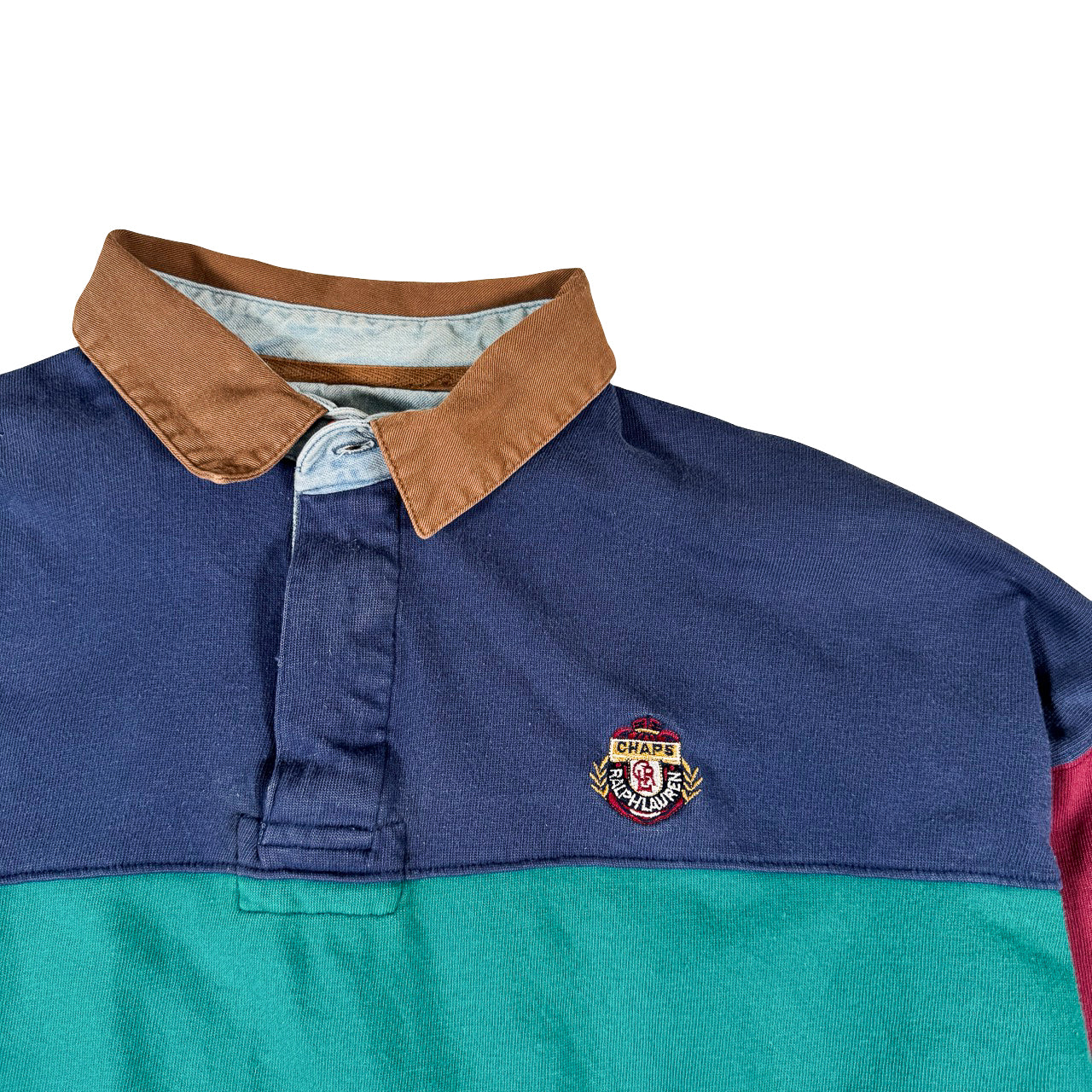 Chaps Ralph Lauren Multi-Colour Long Sleeve Polo Vintage Button Up L