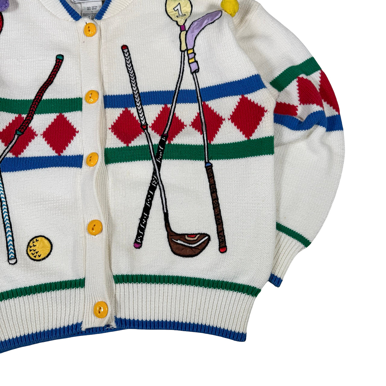 Lizi Ruch Golf Sweatshirt — 1990s Knit-wear with Pom-Pom Balls Large