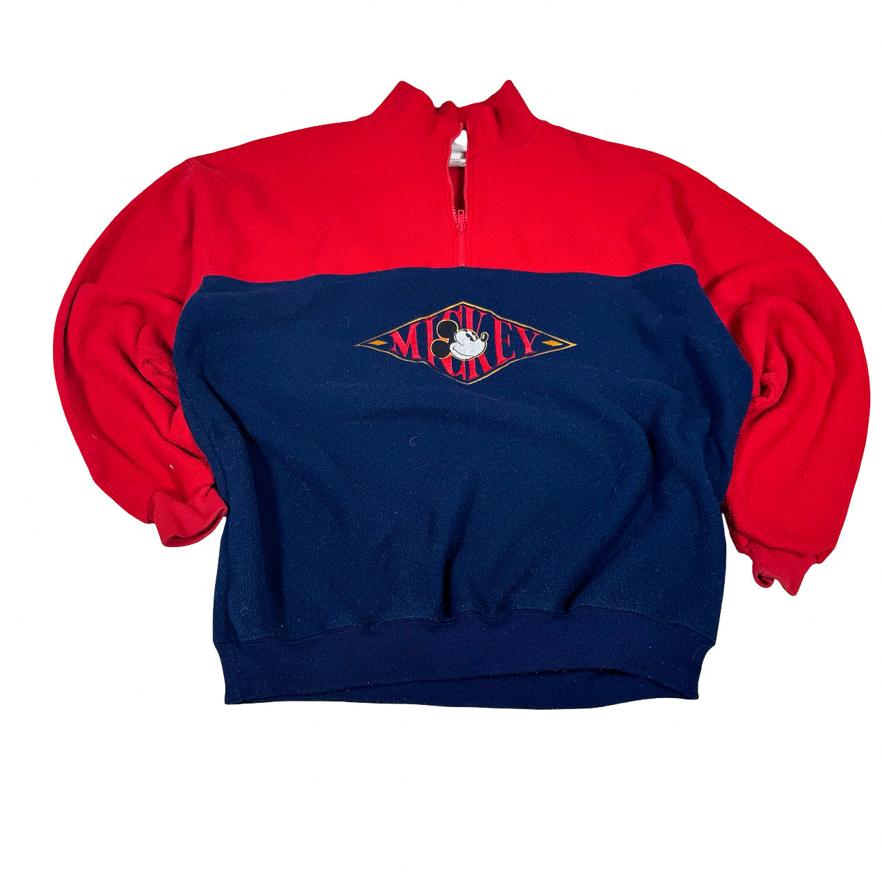 Walt Disney Mickey Mouse Quarter-Zip — 1990s Navy Fleece Sweatshirt L