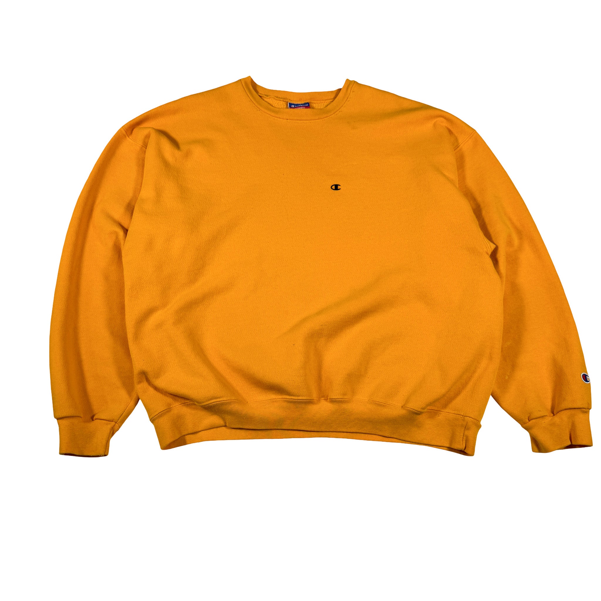 Champion Double Stitch Flocked Yellow Crewneck Sweatshirt XXL