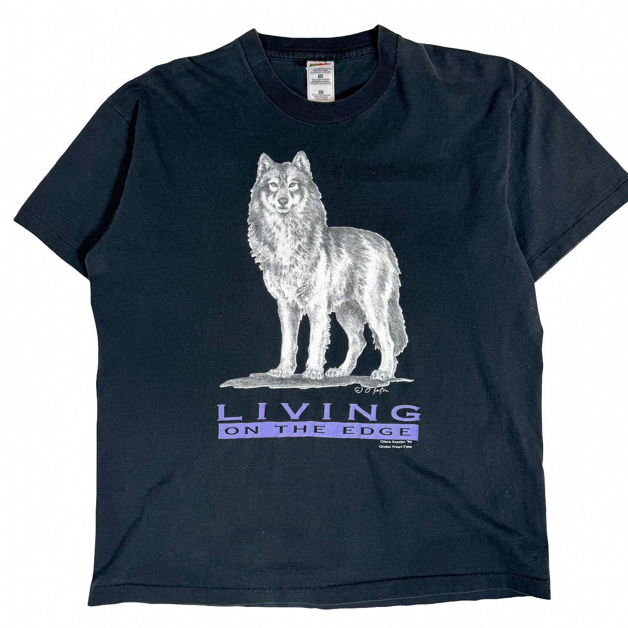 Global Priori-Tees Living on the Edge Wolf Tee Vintage T-Shirt XL