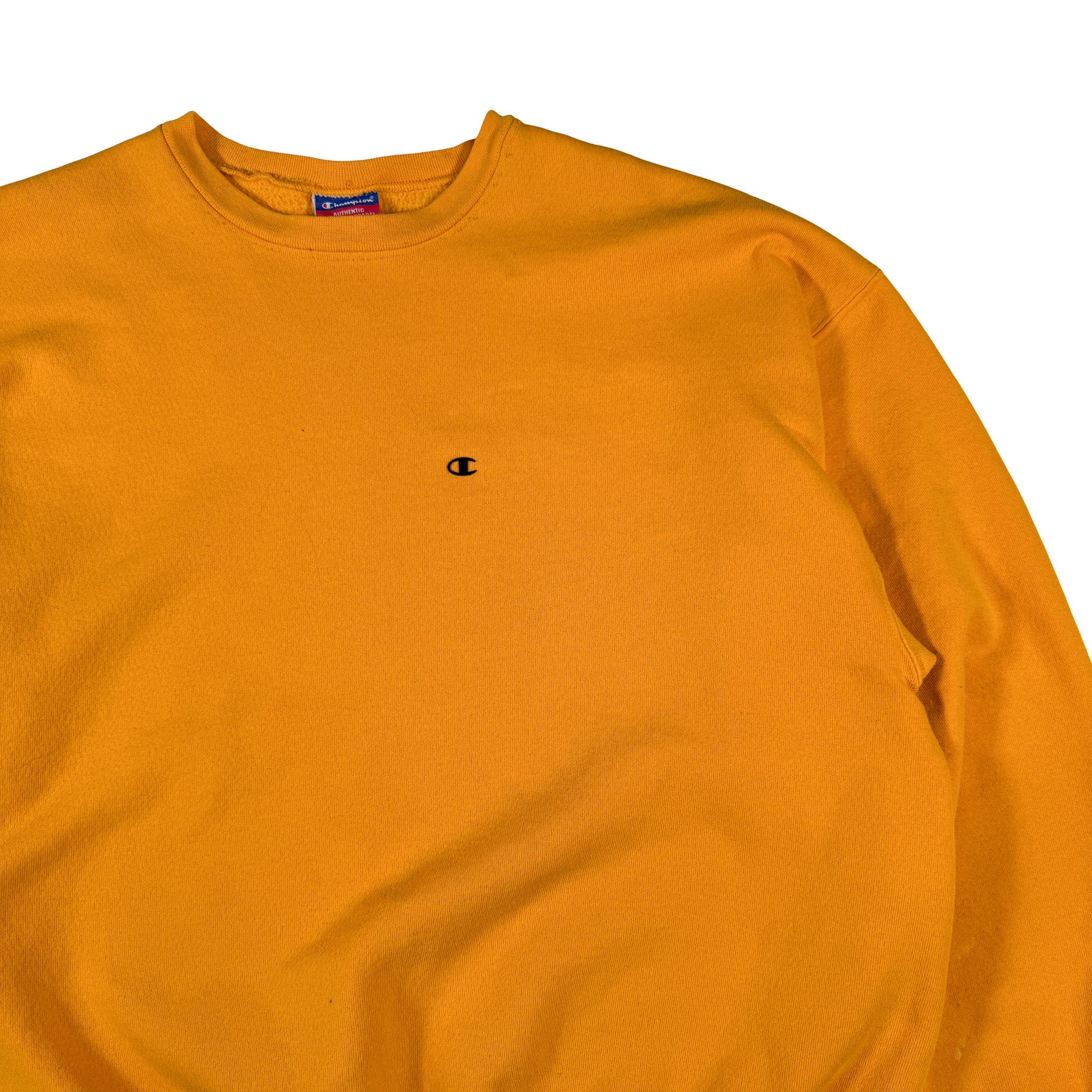 Champion Double Stitch Flocked Yellow Crewneck Sweatshirt XXL