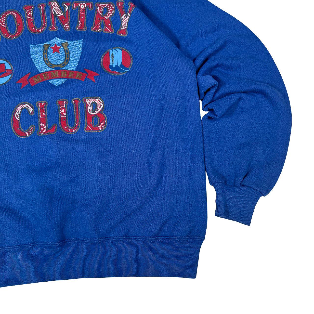 Jerzees Country Club Members Print Crewneck — 1990s Blue Sweatshirt L
