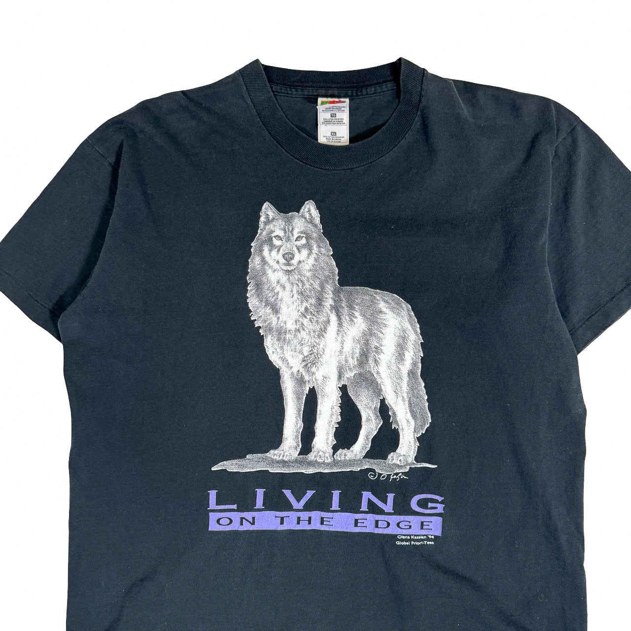 Global Priori-Tees Living on the Edge Wolf Tee Vintage T-Shirt XL