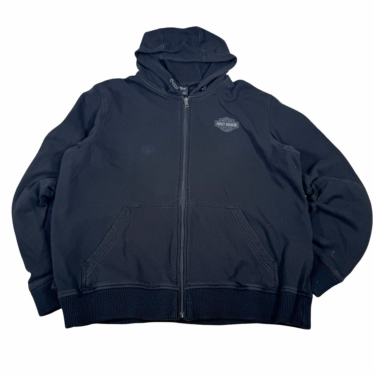 Harley Davidson Zip-Up Hoodie — 2000s Black Heavyweight XXL