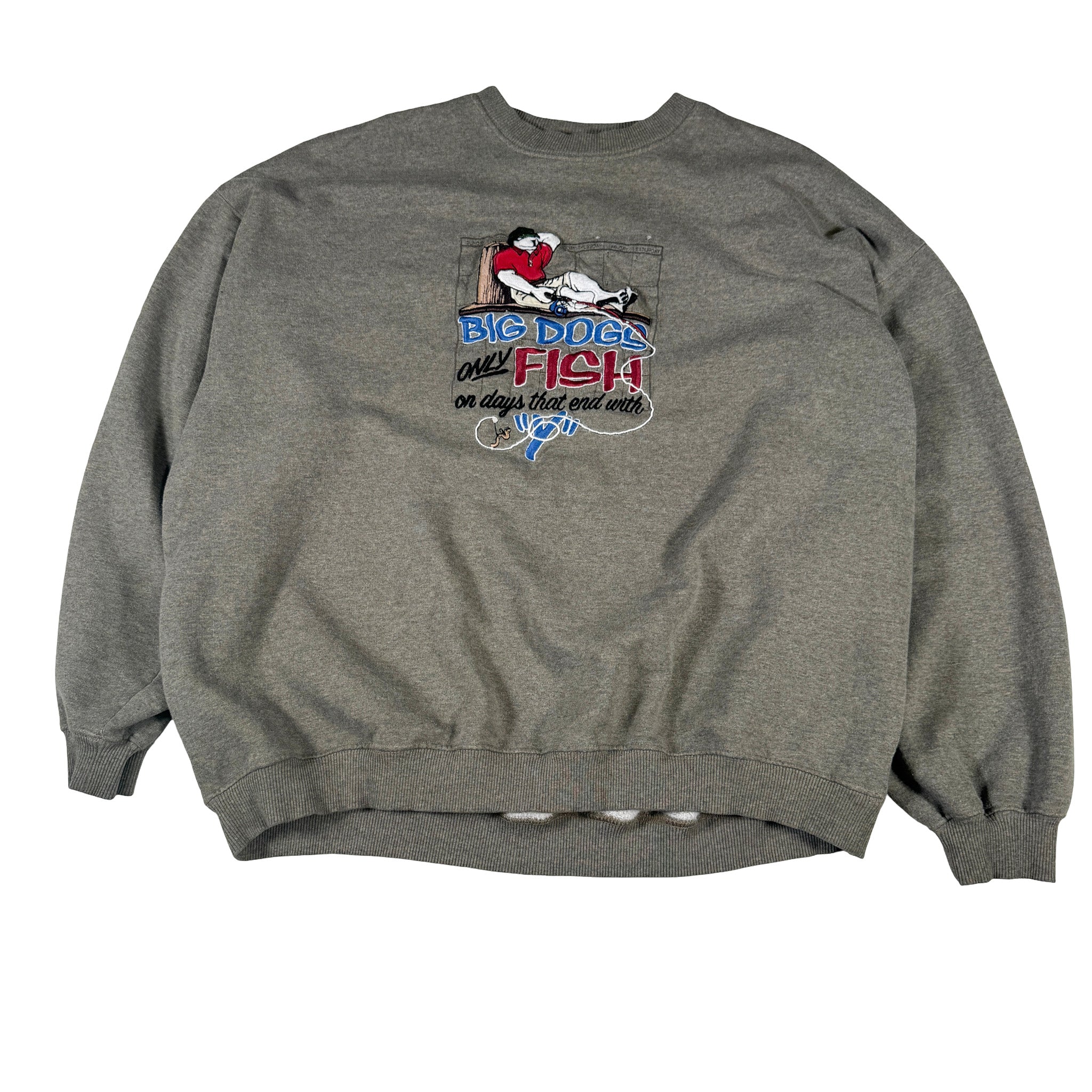 Big Dogs Embroidered Double Stitch Dogs Fishing Sweatshirt XXL