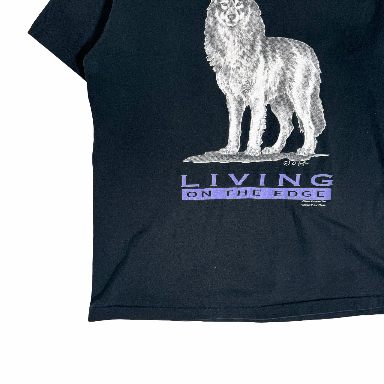 Global Priori-Tees Living on the Edge Wolf Tee Vintage T-Shirt XL