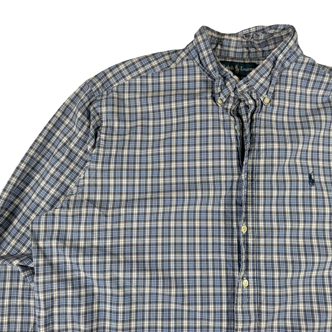 Ralph Lauren  90s White and Blue Plaid Vintage Button Up XXXL