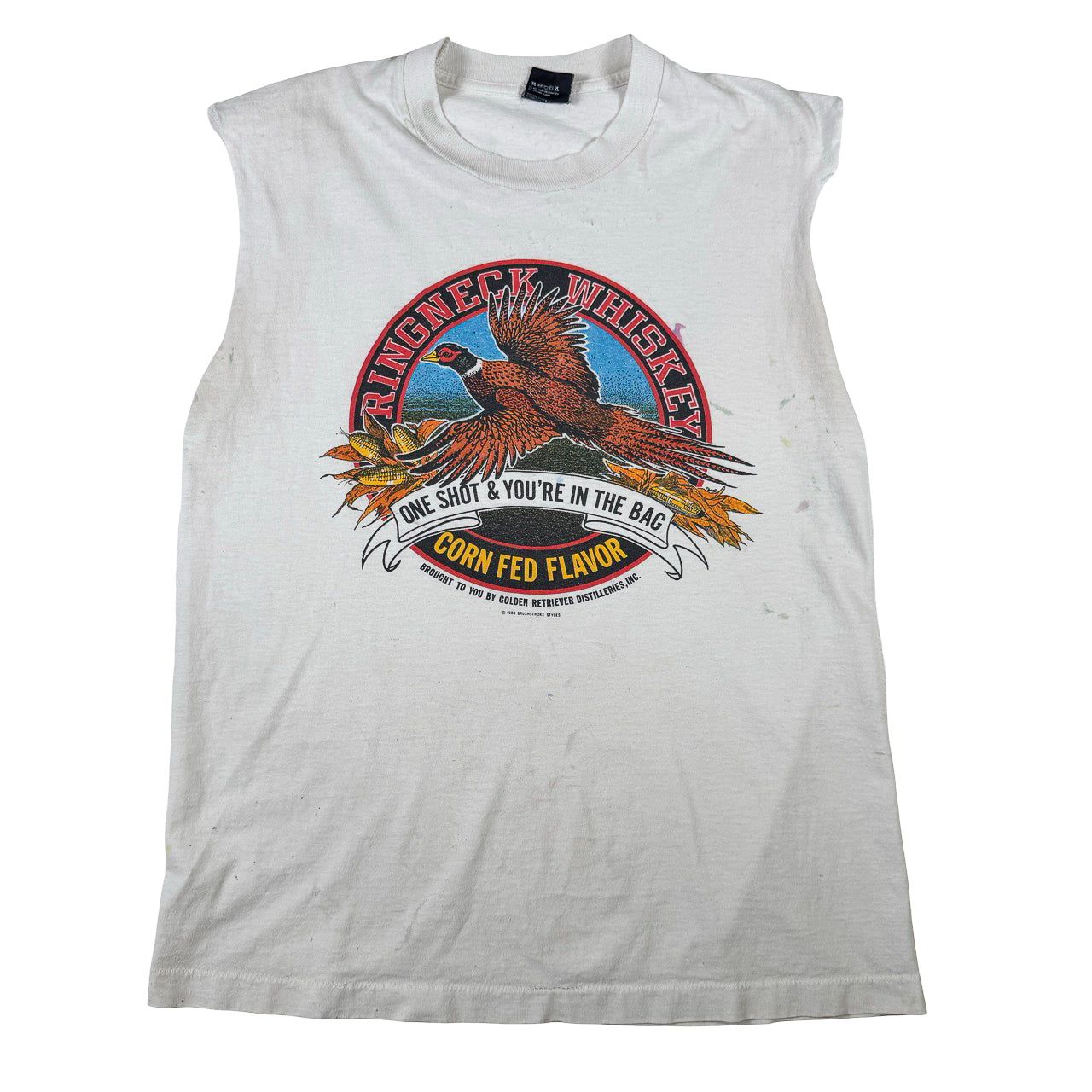 Vintage Ring Neck Whiskey Corn Fed Flavour Tank Top Vintage T-Shirt L