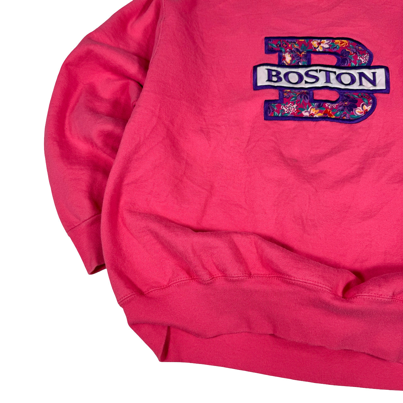 Boston Floral Lettering Crewneck — Y2K Pink Sweatshirt Large