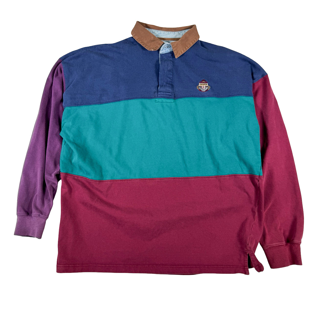 Chaps Ralph Lauren Multi-Colour Long Sleeve Polo Vintage Button Up L