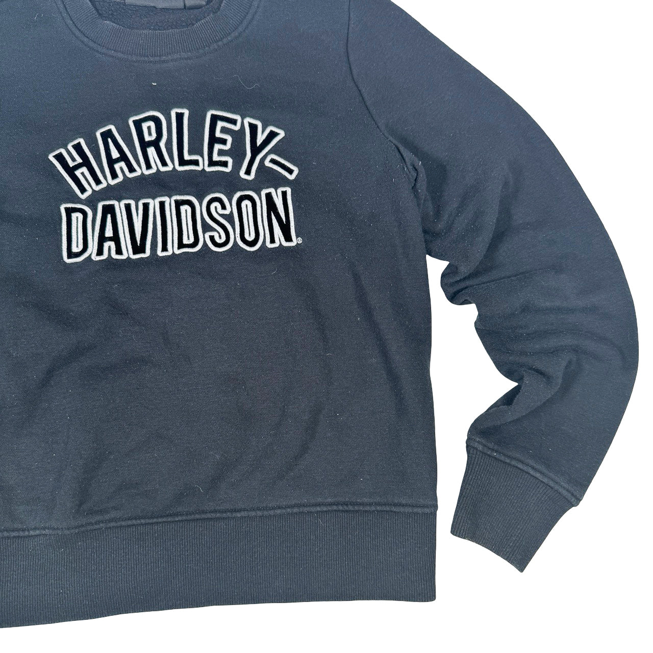 Harley Davidson Embroidered Sweatshirt — Y2K Black & White Small