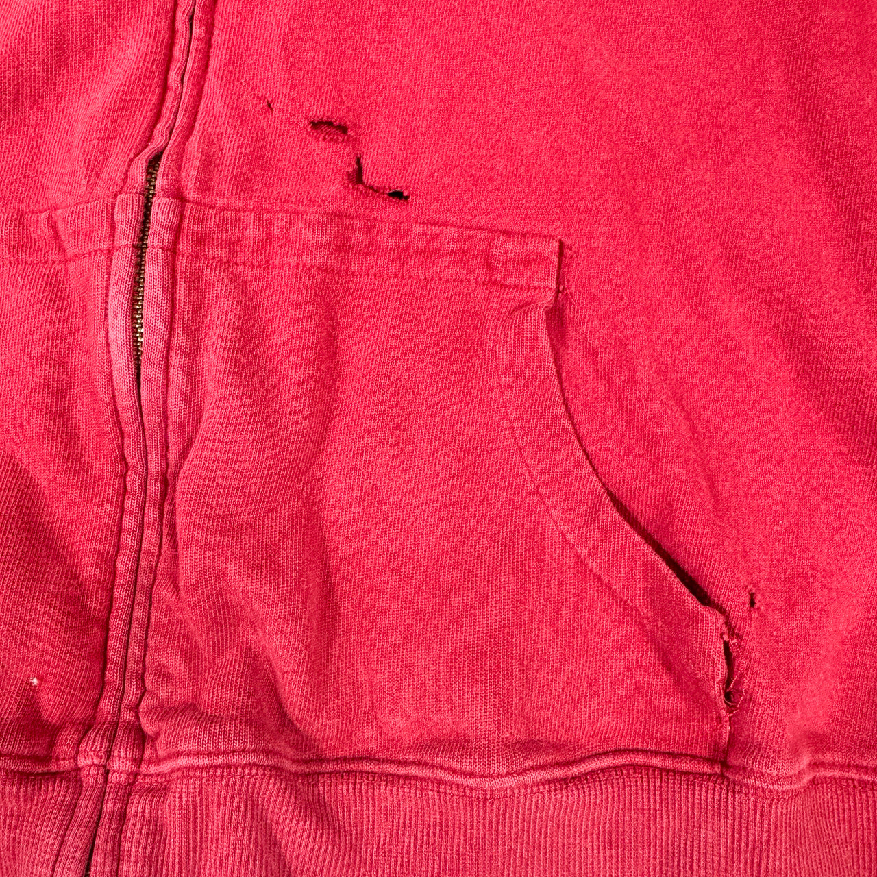 Harley Davidson Zip-Up Hoodie — Y2K Red Distressed XL