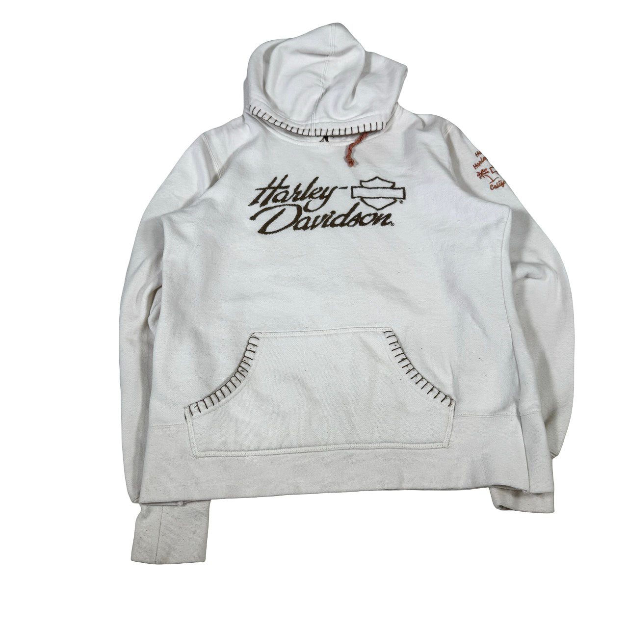 Harley Davidson Hollywood Hoodie — 1990s Embroidered White Orange Small