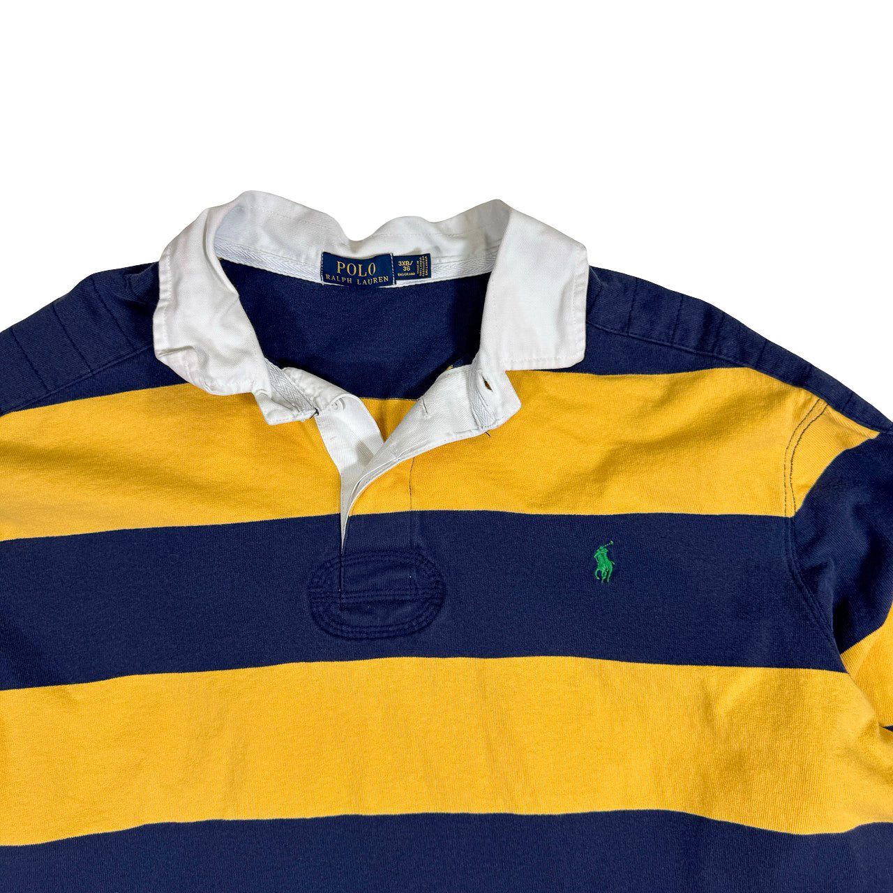 Ralph Lauren Yellow and Blue Striped Long Sleeve Polo Vintage T-Shirt XXL
