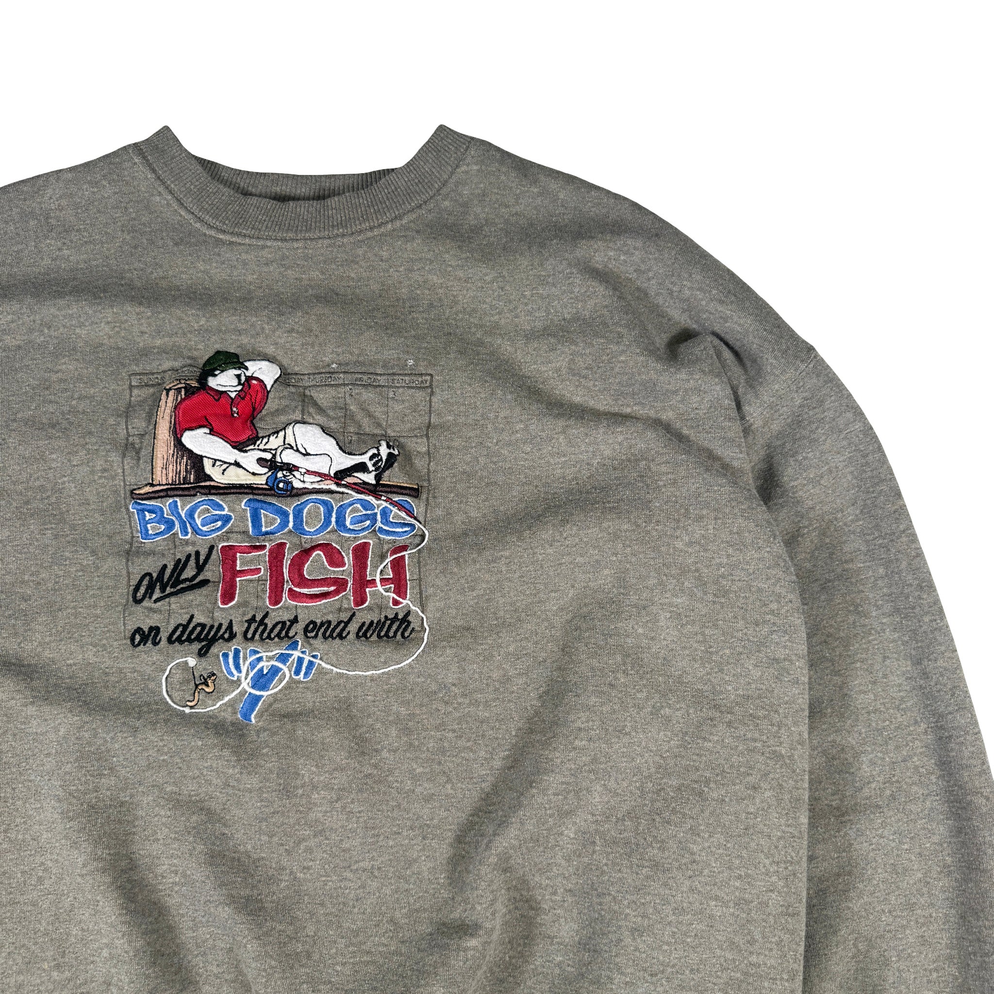 Big Dogs Embroidered Double Stitch Dogs Fishing Sweatshirt XXL