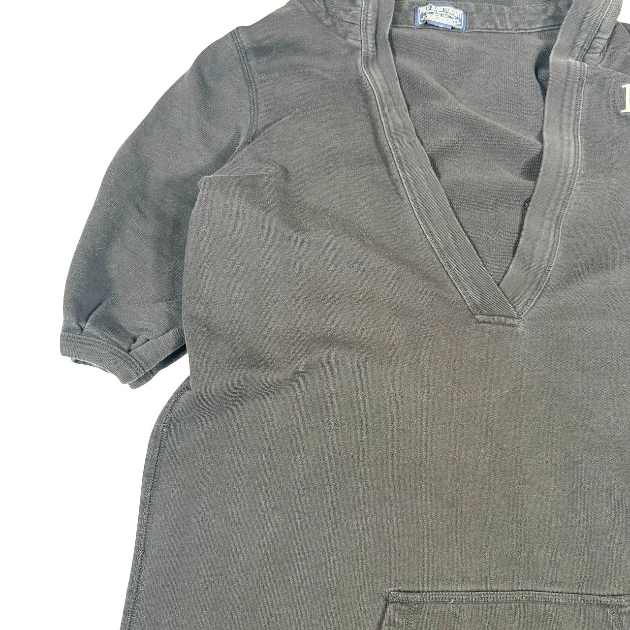 Polo Jeans Company Extended V-Neck Hoodie — 1990s Short Sleeve Black Large