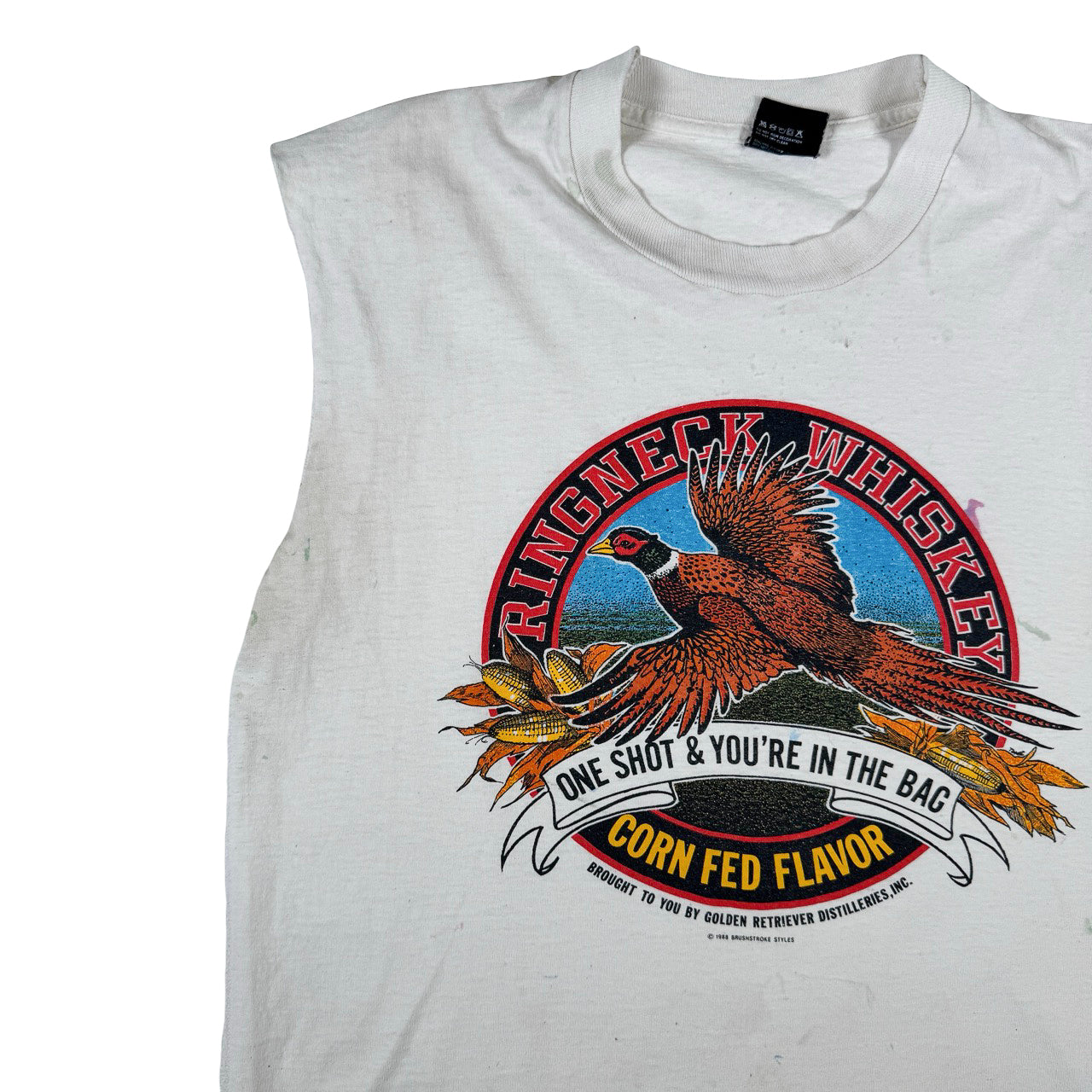 Vintage Ring Neck Whiskey Corn Fed Flavour Tank Top Vintage T-Shirt L